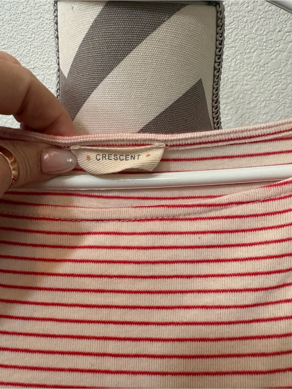 Crescent Cream and Red Striped Shoulder Bag